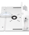 Slick Aluminum Router Flip Board With Heavy Duty Plastic Backer For No Sweat Bit Swaps On Table Saw Lift Plates And Awesome Woodworking Projects, showing precision gauge and mounting holes.