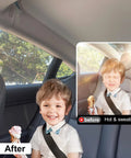 CHIYLE Glass Roof Sunshade for Tesla Model 3, black, installed in rear seat; child with ice cream.