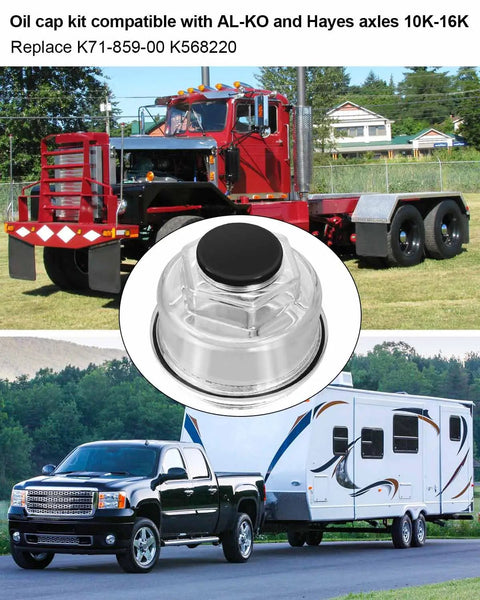 Two Pack Hub Oil Cap Kit Fits AL-KO And Hayes Axles 10K To 16K With Oil Ring And Rubber Plug Replace K71-859-00 K568220 trailer