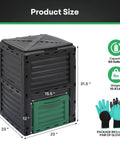 80 Gallon Outdoor Compost Bin With Snap On Lid And Aeration Vents, black and green, 31.5 x 23 inches, includes gloves