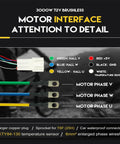 72V 3000W Brushless Electric DC Motor interface details with color-coded wires for scooters, dirt bikes, and go-karts, with temperature sensor