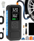 Y34 Portable Tire Inflator Air Compressor With Digital Pressure Gauge 150 PSI Cordless 6000mAh shown with accessories