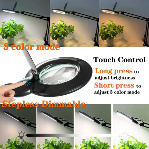 10X Floor Magnifying Glass With Light And Stand, Ultra Bright 2200 Lumens LED Magnifier showing 3 color modes and stepless dimming