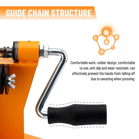Handle of 2 In 1 Chainsaw Chain Breaker And Rivet Spinner Kit For Home Shop Benchtop Repair with rubber grip visible