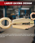 Heavy Duty Workhorse 5 Ton Two Way Auto Body Repair Clamp Tool With Self Tightening Frame Pull Clamps And Anti Rust Grips shown up close