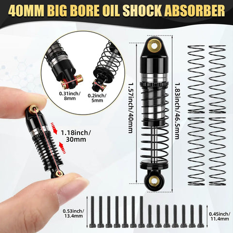 40mm big bore oil shock absorber for Beefed-Up 7-In-1 RC Crawler Upgrade Kit For Axial SCX24 1/24 with springs and mounting screws