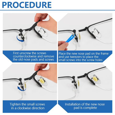 Installation procedure using All In One Magnetic Eyeglasses Repair Kit With Precision Screwdrivers, Tweezers And 580 Pieces, 29 Screw Types Plus 12 Nose Pads In Gold Silver And Clear, Perfect For Glasses Sunglasses And Watches, Handy On The Go