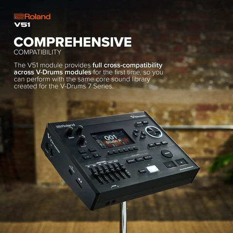 V-Drums Sound Module For V-Drums 5 Series with intuitive interface and enhanced connectivity, front angled view.