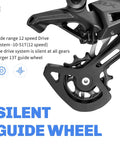 Close-up of Trail Ready 12 Speed Mountain Rear Derailleur M7100 SGS With 13T Pulley Kit for smooth shifts and quiet drive