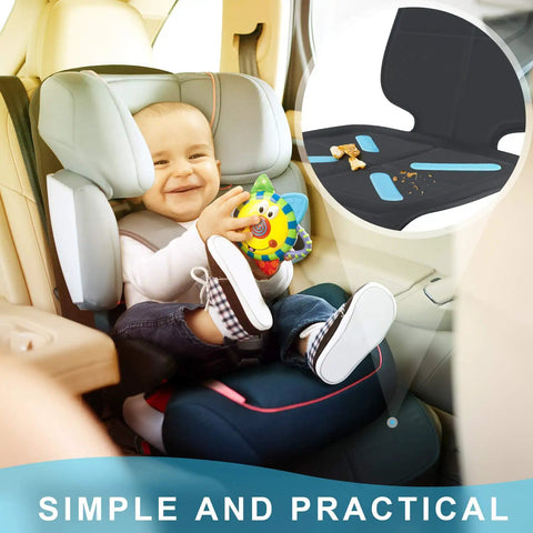 Waterproof Car Seat Cover For Baby And Kids Heavy Duty Seat Protector visible in car with baby and toys, easy to clean.