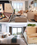Open wooden gift box with personalized items and Retro Brass Mini Hinges Set For Jewelry Boxes And Wood Crafts, 30 Pcs displayed.