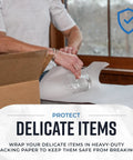 Person wrapping glassware in Newsprint Packing Paper Sheets For Moving 160 Sheets 27 By 17 Inches 5 Pound Pack in room