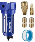 Quarter Inch NPT Air Filter With Brass Element, 5 Micron, Zinc Alloy Body, Quick Release Bowl, Manual Drain, Built Tough