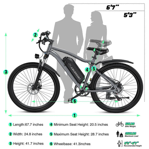 Ride Ready Adult Electric Bike 26 Inch Commuter With Crisp Seven Speed Shifting Zero Sweat 720W Peak Motor For Rough Roads Lightweight Ebike With Removable Battery And Long Weekend Range In Gray dimensions with height and seat adjustment