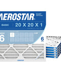Six Pack 20X20X1 Air Filter MERV 6 For Dust, Lint And Pollen, Actual Size 19.75 x 19.75 x 0.75, fits most 1 inch HVAC systems