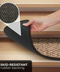 Close-up showing skid-resistant rubber backing of Set Of 15 Skid Resistant Carpet Stair Treads Black Ripple 8 Inches By 30 Inches No Slip