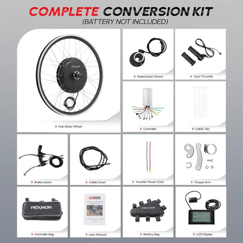 Beefy 750W Front Wheel Ebike Conversion Kit With 36V System, 20 Inch Wheel, PAS LCD Display, Controller, Brake Lever, Torque Arm For Fast, Smooth Rides And Easy DIY E Bike Upgrade, complete kit parts