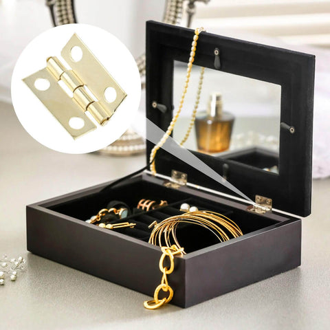 Jewelry box with gold 50 Piece Mini Hinges Set For Craft Cabinets And Jewelry Boxes With 200 Screws Gold Finish Flat Butt Hinges