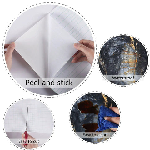 DIY Friendly Peel And Stick Marble Black Countertop Vinyl Waterproof Self Adhesive Backsplash And Shelf Liner demonstration