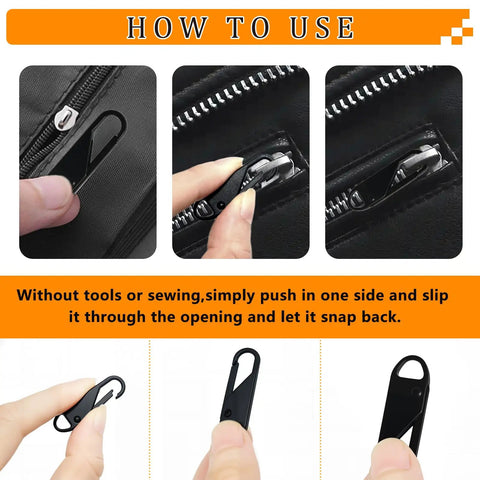 Installation of Luggage Zipper Pull Replacement Set For Travelers, Alloy Metal Tabs, 6 Pack, easy clip onto suitcase zipper.