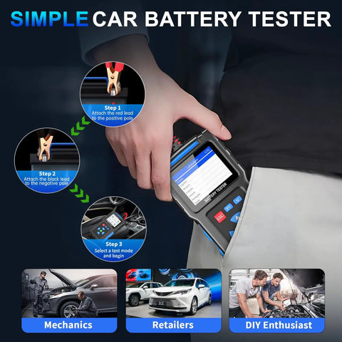 Battery Load Tester 12 Volt And 24 Volt For Cars And Trucks Quick Diagnostic Tool BT300 Easily Detects Starting And Charging System Faults Tests Lead Acid And AGM Batteries And All Automotive Starter Batteries, handheld with clamp leads
