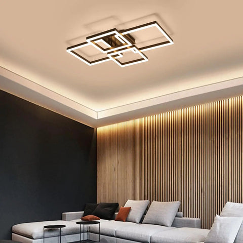 Modern Dimmable LED Flush Mount Ceiling Light 2x2 Square Acrylic Lamps For Living Room Dining Room Bedroom Kitchen 3000K To 6000K Warm To Cool White Finish in a cozy living room setting with a sectional sofa