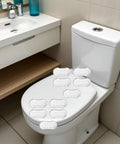 10Pcs Toilet Seat Bumpers Universal Fit For Bidet Attachments Silicone Rubber Cushions with strong adhesive shown on toilet lid