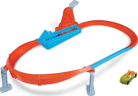 Rapid Raceway Champion Drag Race Track Set With Start Gate For Quick Countdown Side By Side One On One Racing Multi Car Launcher