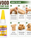 Heavy Duty Fast Setting Wood Glue For Furniture And Woodworking And Clear Water Resistant Adhesive With A Knockout Grip instructional use guide with steps.