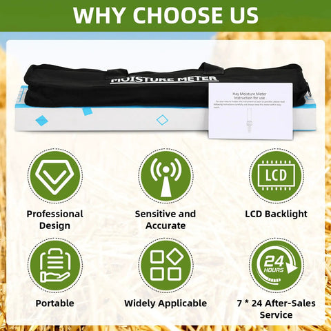 Portable Hay Moisture Tester With Backlit Large Screen, Dead-On 0.5% Accuracy, Fast Readings From 0 To 80% Moisture, Handy Probe For Forage Like Alfalfa, Orchard Grass, And Bales. with case and manual