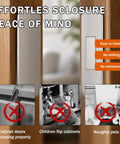 Image showing 8 Pack Cabinet Magnets For Closure And Magnetic Door Catch, highlighting no drilling and easy installation benefits.
