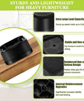 Eight Pack Heavy Duty Furniture Risers featuring rock solid nonslip rubber bottoms on a wood surface displaying stability design.
