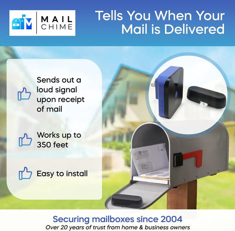 Wireless Mailbox Notification System With Audible Beep And Visual Light, 350 To 450 Feet Range, Easy DIY Install shown on mailbox