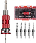 Tough As Nails TCT Alloy Countersink Drill Bit Set With Adjustable Depth Stop Collar For Slick Burr Free Woodworking On Plywood And Plastic 8 Piece Badass Kit with red depth collar and drill bits