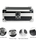Front view of lockable cash box with key, aluminum alloy money safe with single row currency tray, featuring secure metal lock