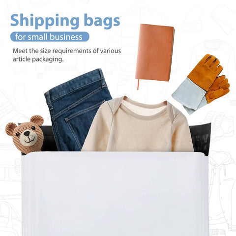 White Poly Mailers 14.5 By 19 Inches, 100 Pack Self Seal Shipping Envelopes For Small Business Boutique And Clothing Packaging, Durable Opaque Waterproof Tamper Resistant Bags with assorted items inside