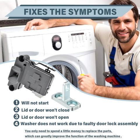 Replacement Washer Door Latch Lock Switch Assembly Fixes Stubborn Doors No Sweat Swap for Electrolux washer repair.