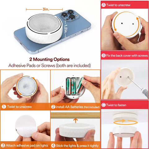Instruction guide for Six Pack Battery Operated Puck Lights With Remote Control For Wireless Under Cabinet Kitchen Lighting