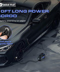Portable 12V Car Tire Inflator Air Pump With LED Light and 150 PSI Digital Gauge plugged into car outlet
