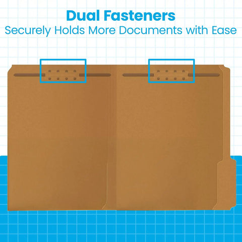 No Sweat Manila File Folders With 2 Prong Fasteners For Secure Paper Storage And Smooth Daily Organization Pack Of Fifty One Third Cut Tab, showcasing dual fasteners for secure document holding.