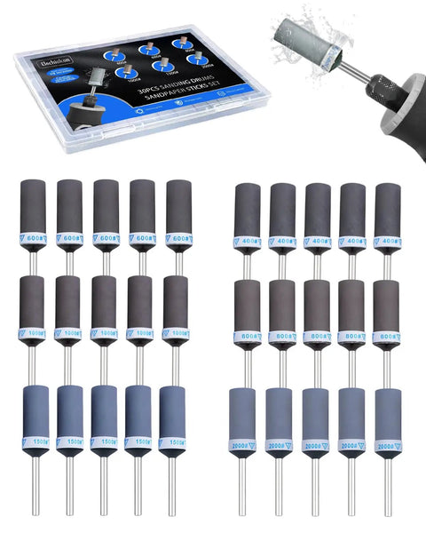 30Pcs Sanding Drums Set For One Eighth Inch Shank Rotary Tools Pro Grade Grit Progression 400 600 800 1000 1500 2000 Six Stage System