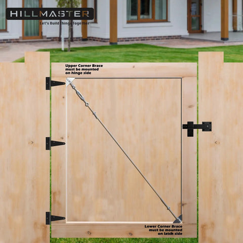 Anti Sag Gate Kit For Wooden Fence Outdoor Gate Hardware With Stainless Steel Cable Wire Rope 7x7 Braided installation on gate