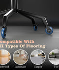 Premium Rubber Office Chair Wheels Replacement Set Of 5 Universal Fit For Gaming And Desk Chairs Plug And Play Install Floor Savers in blue on various flooring types.