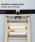 FastTrack Ladder Hook Wall Mount System for Garage Shed and Home holding wooden ladder on FastTrack rail