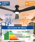 52 Inch Black Low Profile Flush Mount Ceiling Fan With Light 3 Blade Dimmable Remote Control Ultra Quiet DC Motor Timer Easy Install