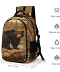 Wildlife Vintage Printed Unisex Backpack with large capacity, durable polyester, and bear print, measuring 12.6x7.3x16.5 inches.