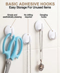 Eight Piece White Peel And Stick Wall Hooks Offer A Super Strong Hold That Skips The Drilling Headaches While Making Everyday Organizing Easy Peasy And Totally Damage Free For Any Room with scissors and jewelry.