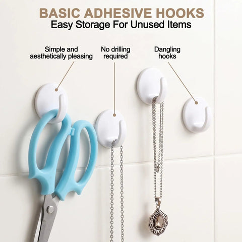 Eight Piece White Peel And Stick Wall Hooks Offer A Super Strong Hold That Skips The Drilling Headaches While Making Everyday Organizing Easy Peasy And Totally Damage Free For Any Room with scissors and jewelry.