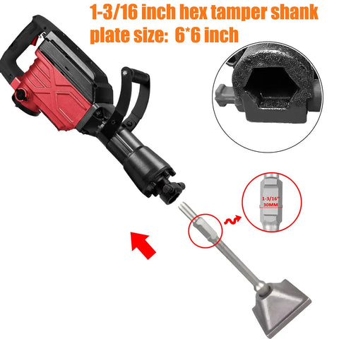 1-3/16 Inch Tamper Shank And 6x6 Inch Dirt Compactor Plate For Electric Jack Hammer with hex shank detail