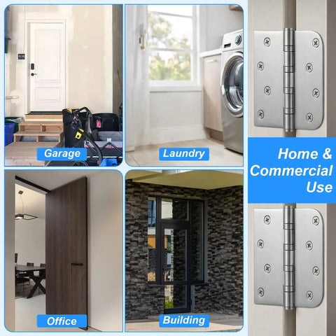 Heavy Duty Ball Bearing Door Hinges Set, 4x4 Inch Square, 304 Stainless Steel Brushed Finish in various home and office settings